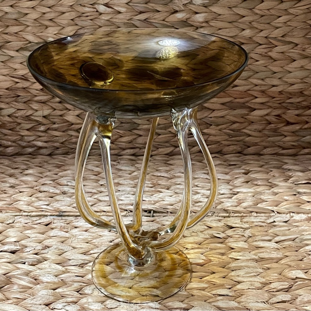 Vintage Jozefina Krosno Art Glass‎ Jellyfish Pedestal Bowl  9'' Tall